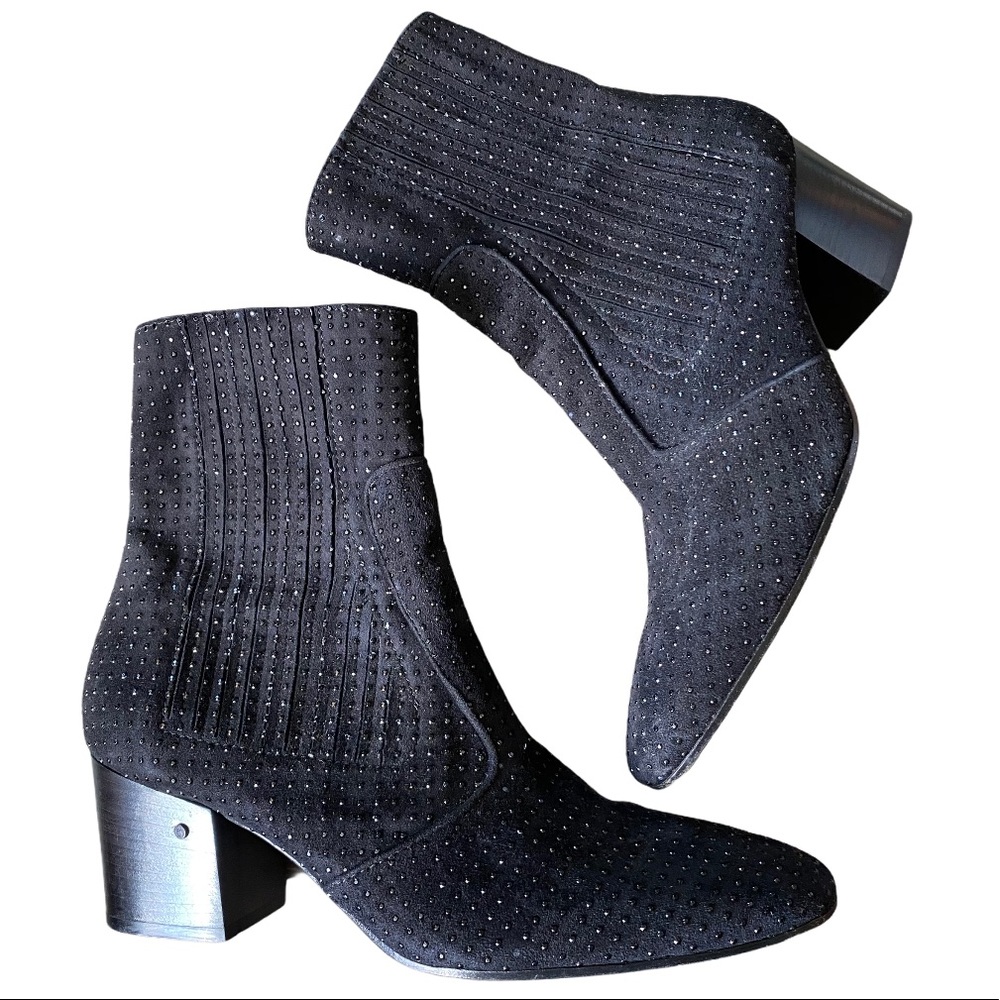 Laurence Dacade Black Suede Studded Ankle High Block Heel Booties